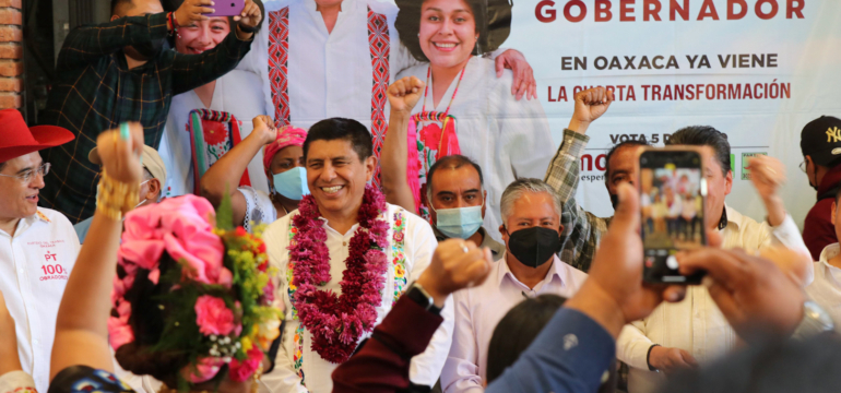 Inicio de campaña de Salomón Jara candidato a la gubernatura de Oaxaca por la coalición PT-PVEM-PUP-MPRENA . Fotografía tomada de la web.
